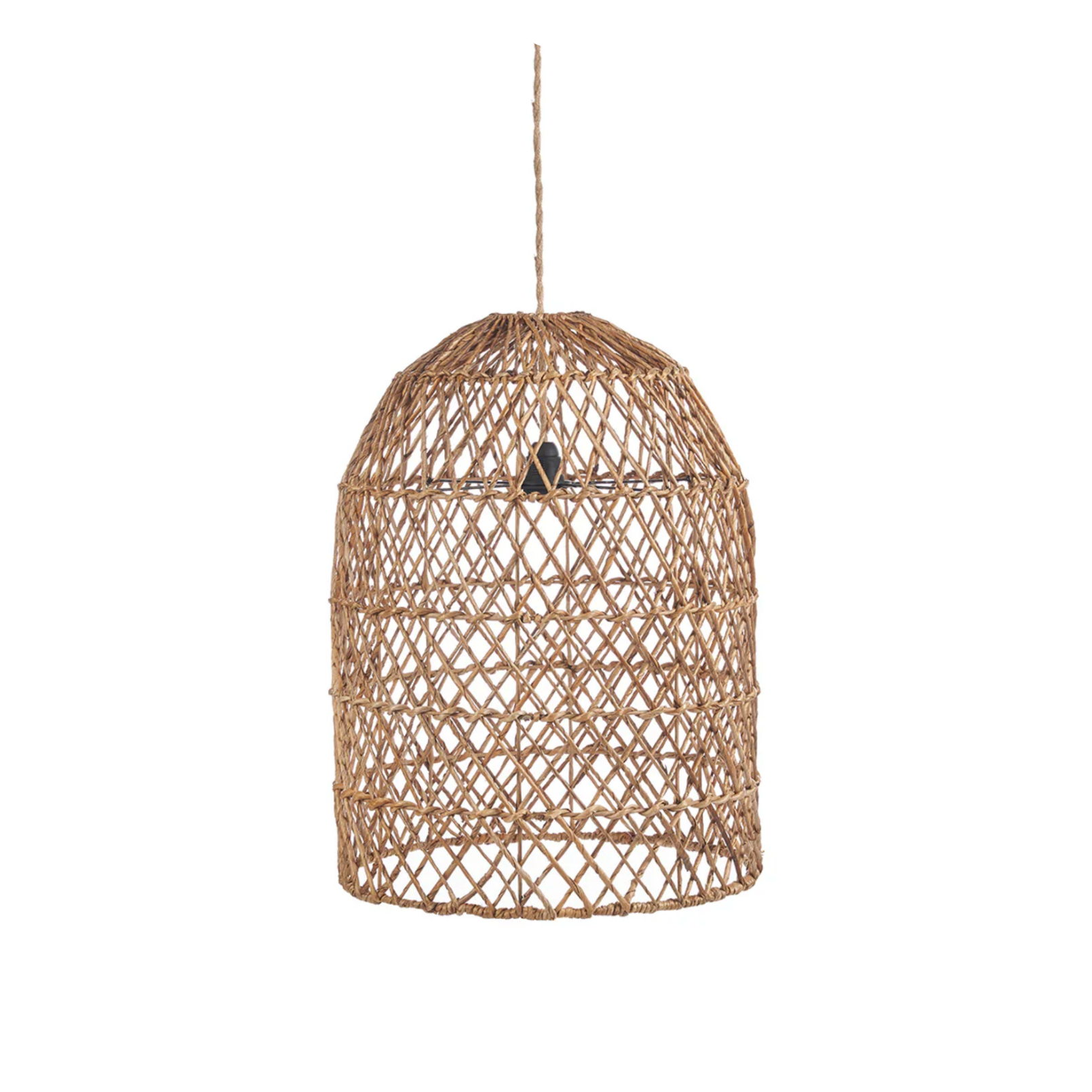 Pīta griestu lampa no niedres, koniska forma, eko dizains