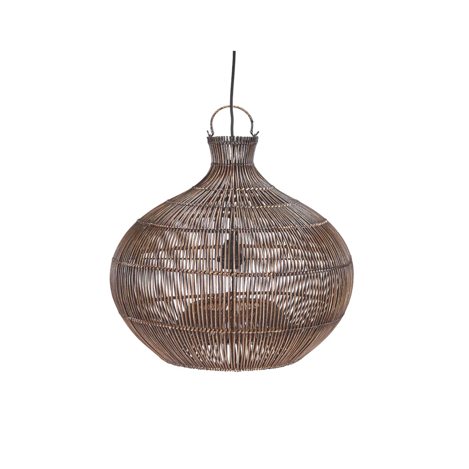 PītasLampas griestu lampa: brūna rotanga, apaļa forma, eko dizains