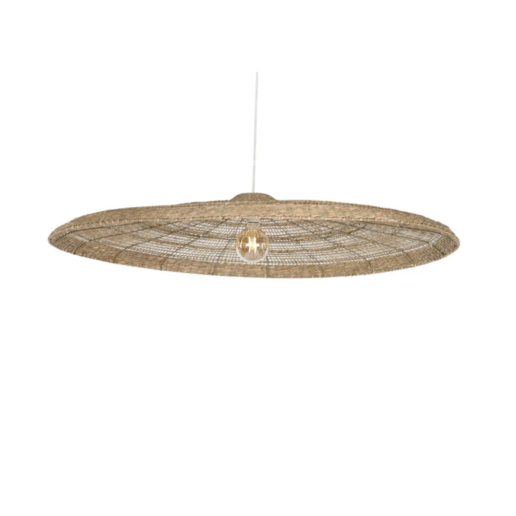 Pīta griestu lampa, apaļa, no niedrēm. Roku darbs, Skandināvu stils.